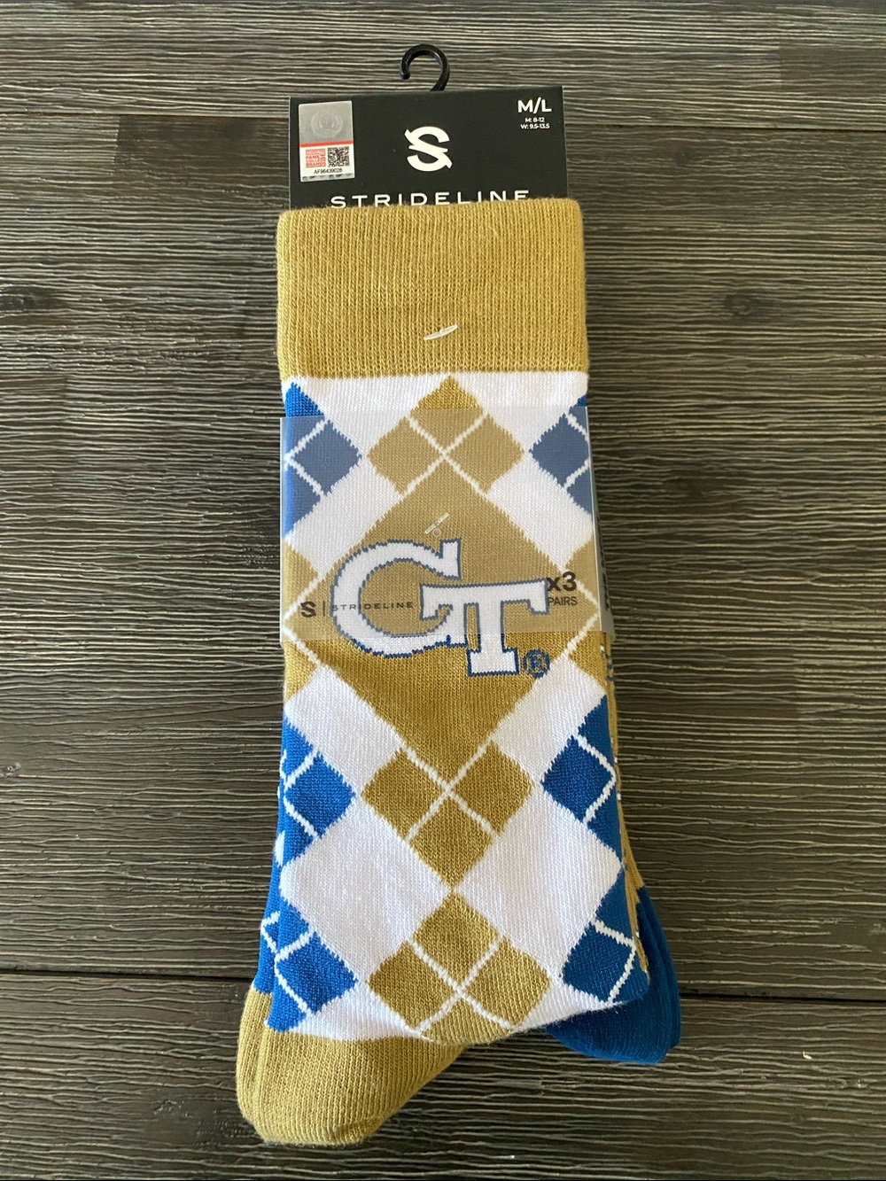 Strideline Georgia Tech University  3 Pack Socks Sz M/L